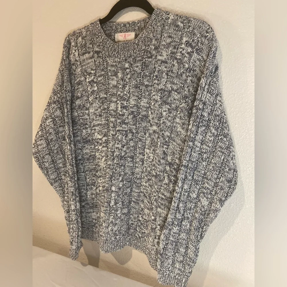 American Weekend~Navy/White Marled Pullover Open Knit Braid-Look Sweater~Size L - Picture 9 of 13
